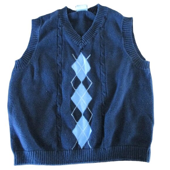 Starting Out Pullover Sleeveless Vest Boys Size 18M Navy Blue V Neck Geometric - Picture 1 of 3